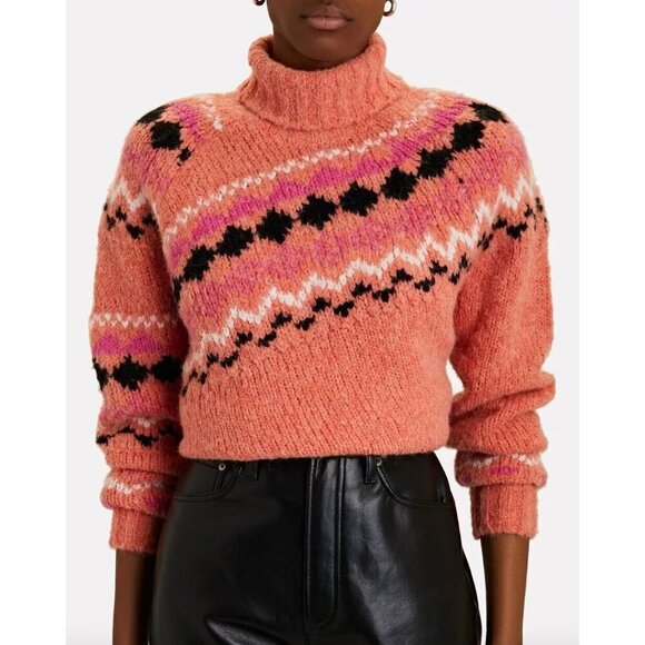 Derek Lam 10 Crosby Grammer Fair Isle Wool Sweater Peach Womens Size S - Picture 1 of 9